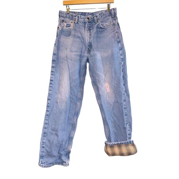 Carhartt Thrashed Flannel Lined Plaid Jean Pants 32x31 Warm Fall Utility Grunge - Picture 1 of 11